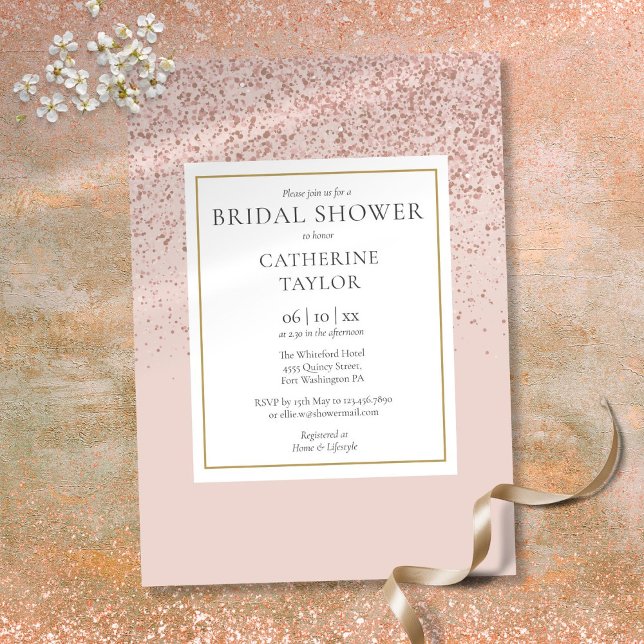 Rose Gold Glitzer Elegantes Gold Brautparty Einladung (Rose Gold Glitter Elegant Gold Bridal Shower Invitation)