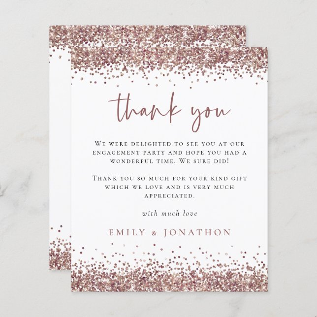 Rose Gold Glitzer Engagement Party Danke (Vorne/Hinten)