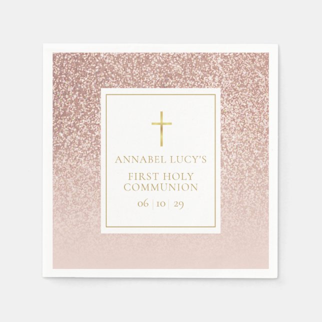 Rose Gold Glitzer Erste Heilige Kommune Serviette (Vorderseite)