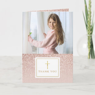 Rose Gold Glitzer Erstes Foto der Heiligen Kommune Dankeskarte