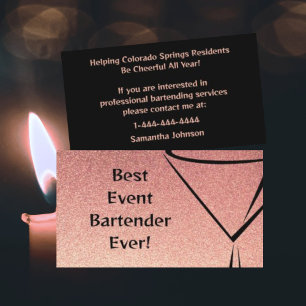 Rose Gold Glitzer Event Barkeeper Business Card Visitenkarte