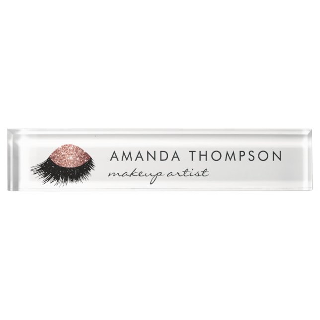 Rose Gold Glitzer Eye Namensplakette (Vorderseite)