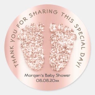Rose Gold Glitzer Feet Baby Dusche Danke Runder Aufkleber