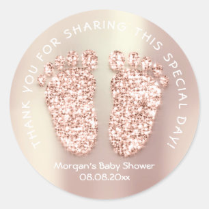 Rose Gold Glitzer Feet Baby Dusche Danke Runder Aufkleber