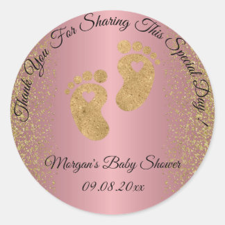 Rose Gold Glitzer Feet Baby Dusche Danke Runder Aufkleber