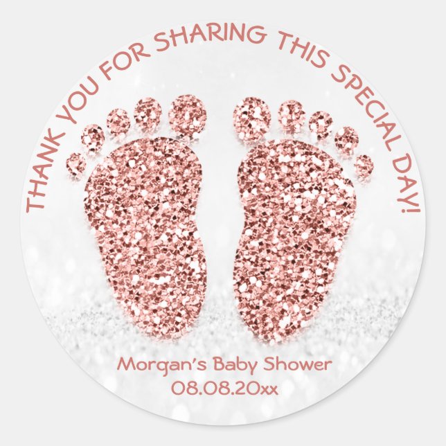 Rose Gold Glitzer Feet Baby Dusche Gefallen Vielen Runder Aufkleber (Vorderseite)