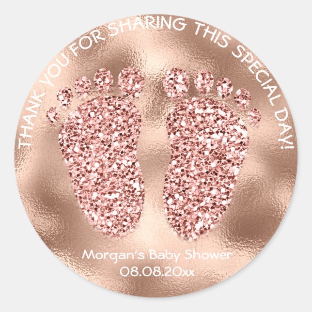 Rose Gold Glitzer Feet Baby Dusche Gefallen Vielen Runder Aufkleber (Vorderseite)