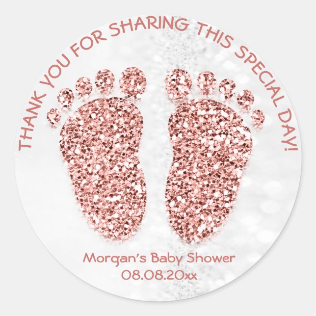 Rose Gold Glitzer Feet Baby Dusche Gefallen Vielen Runder Aufkleber (Vorderseite)