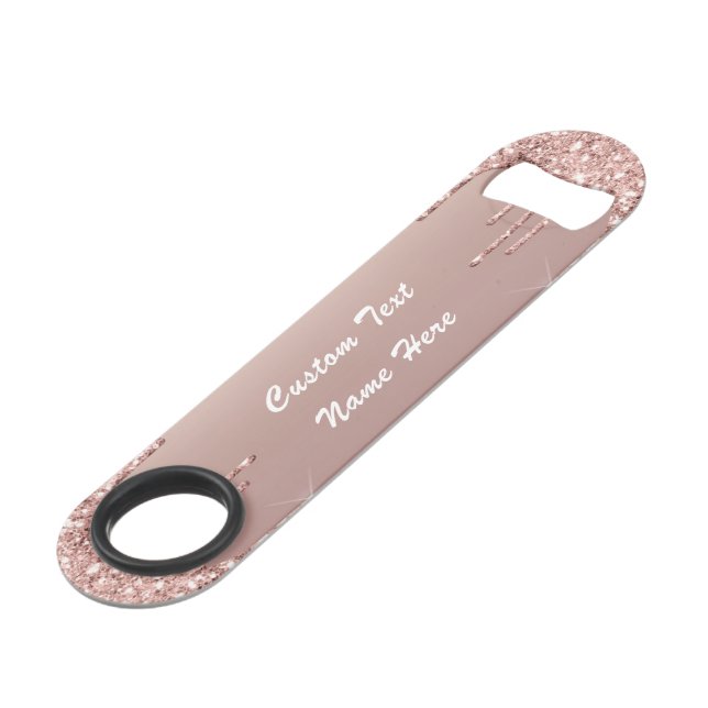 Rose Gold Glitzer Flaschenöffner mit benutzerdefin (Rückseite Schrägansicht)