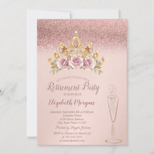 Rose Gold Glitzer Floral Tiara Glass Rente Einladung
