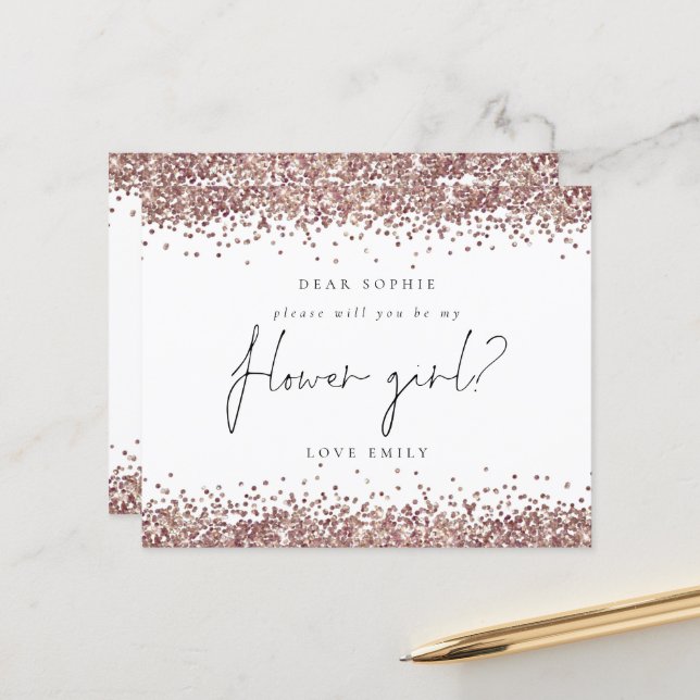 Rose Gold Glitzer Flower Girl Anforderung (Vorderseite/Rückseite Beispiel)