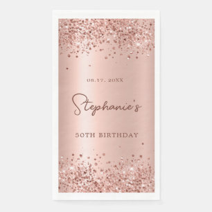 Rose Gold Glitzer Foil 50th Birthday Monogram Serviette