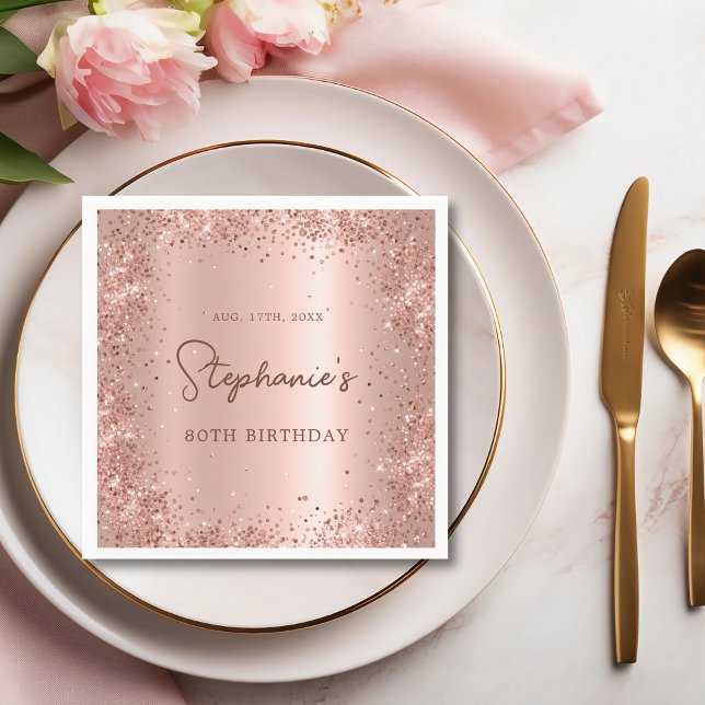 Rose Gold Glitzer Foil 80th Birthday Monogram Serviette (Von Creator hochgeladen)
