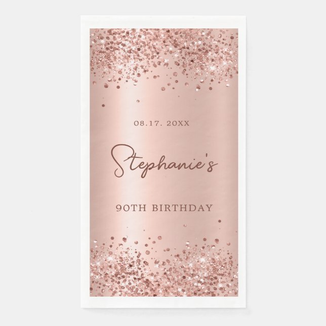 Rose Gold Glitzer Foil 90th Birthday Monogram Serviette (Vorderseite)