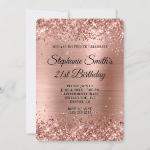 Rose Gold Glitzer Foil Monogram 21. Geburtstag Einladung