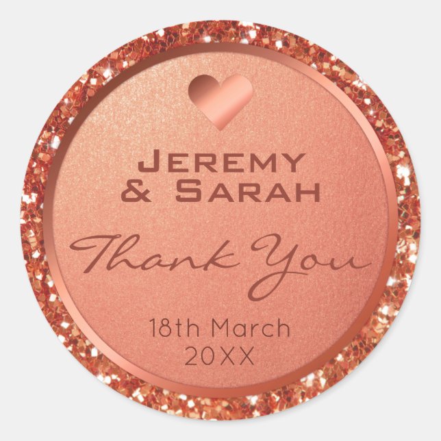 Rose Gold Glitzer Foil Wedding Party Gefallen Runder Aufkleber (Vorderseite)