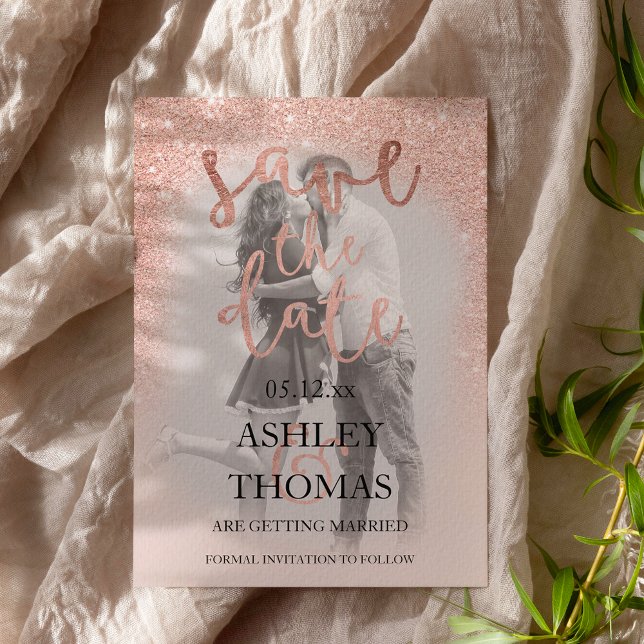 Rose Gold Glitzer Foto Ankündigungspostkarte (Von Creator hochgeladen)