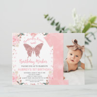 Rose Gold Glitzer Foto Butterfly Erster Geburtstag