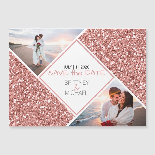 Rose Gold Glitzer Foto Collage Magnetkarte (Vorderseite)