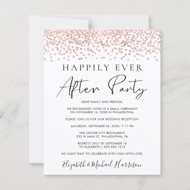 Rose Gold Glitzer Foto Hochzeitsempfang Einladung (Vorderseite)