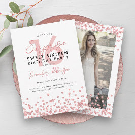 Rose Gold Glitzer Foto Überraschung Sweet 16 Einladung