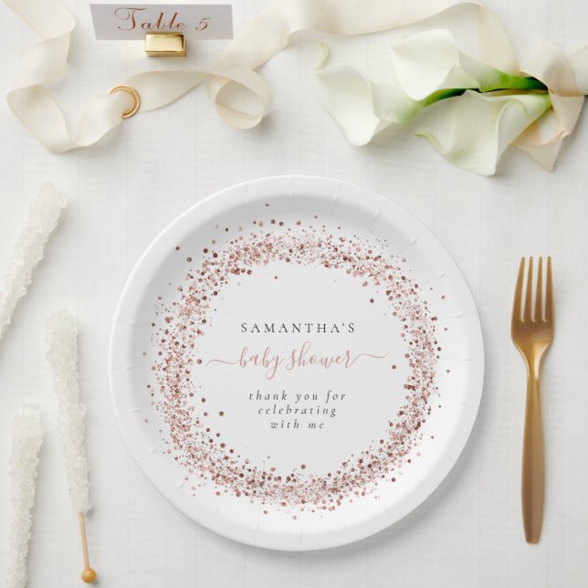 Rose Gold Glitzer Frame Name Dank Kinderdusche Pappteller (Hochzeit)