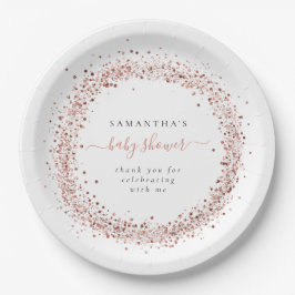 Rose Gold Glitzer Frame Name Dank Kinderdusche Pappteller