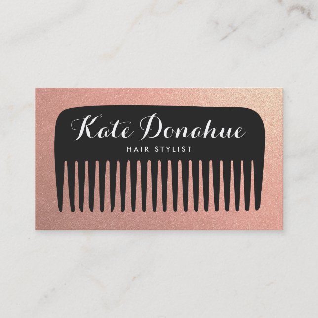 Rose Gold Glitzer Friseursalon Comb Salon Visitenkarte (Vorderseite)