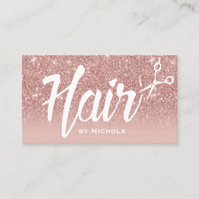 Rose Gold Glitzer Friseursalon Visitenkarte (Vorderseite)