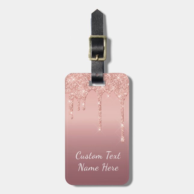 Rose Gold Glitzer Funkelnd benutzerdefinierter Tex Gepäckanhänger (Vorderseite vertikal)