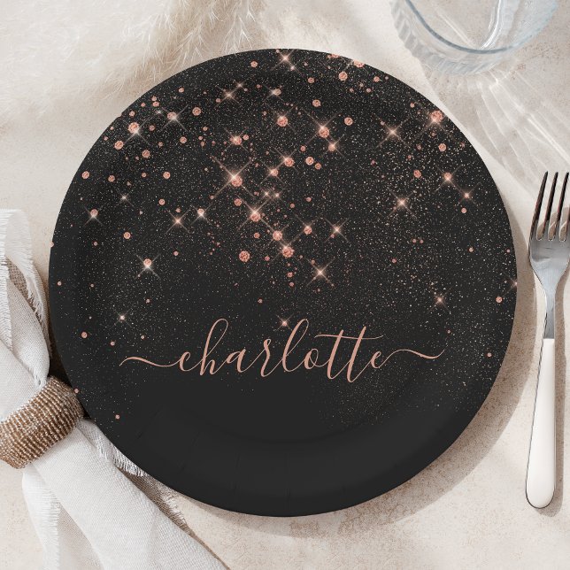 Rose Gold Glitzer Funkelnd Elegantes Glamour Scrip Pappteller (Von Creator hochgeladen)