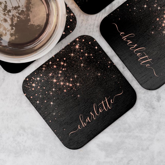 Rose Gold Glitzer Funkelnd Elegantes Glamour Scrip Rechteckiger Pappuntersetzer (Von Creator hochgeladen)