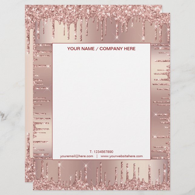 Rose Gold Glitzer Funkelnd Letterhead Personalisie Briefbogen (Vorne/Hinten)