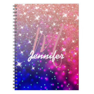 Rose Gold Glitzer Galaxy Space Monogram Custom Notizblock