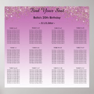 Rose Gold Glitzer Geburtstag Alphabetischer Sitzpl Poster