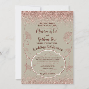 Rose Gold Glitzer Gingko Blätter auf Gray Mist