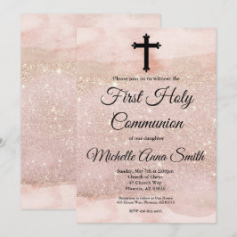 Rose Gold Glitzer Girl Erste Heilige Kommune Einladung