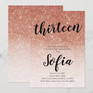 Rose Gold Glitzer Girl Teen Geburtstagsparty Einladung
