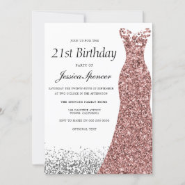 Rose Gold Glitzer Girls 21. Geburtstag Party Einladung