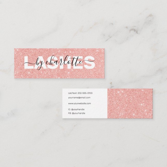 Rose Gold Glitzer Girly Makeup Artist Salon Mini Visitenkarte (Vorne/Hinten)