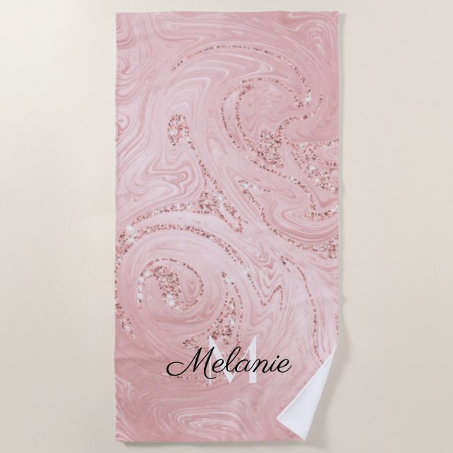 Rose Gold Glitzer Girly Sparkle Pink Name Beach T Strandtuch (Vorderseite)