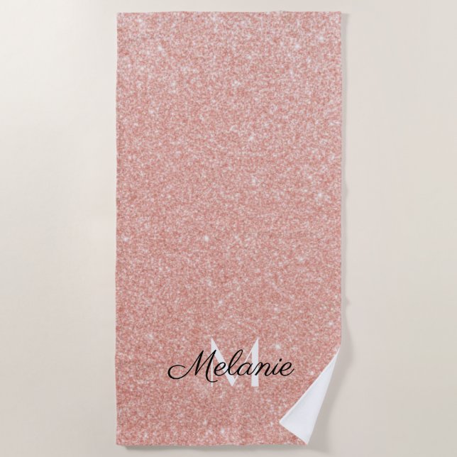 Rose Gold Glitzer Girly Sparkle Pink Name Beach T Strandtuch (Vorderseite)