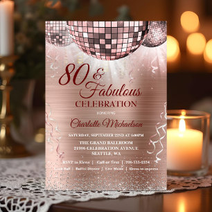 Rose Gold Glitzer Glam 80. Geburtstag Disco Ball Einladung