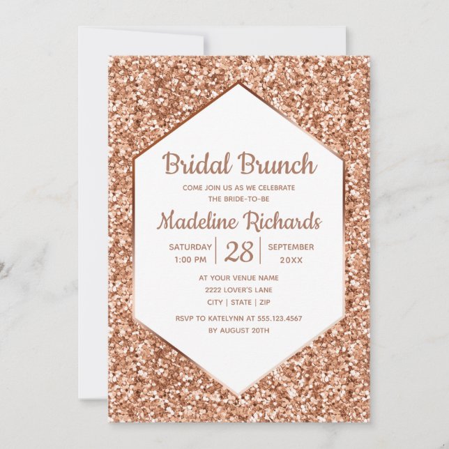 Rose Gold Glitzer Glam Bridal Brunch Einladung (Vorderseite)