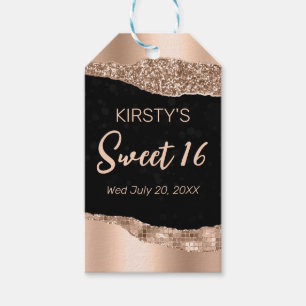 Rose Gold Glitzer Glam Edge & Diamonds Sweet 16 Geschenkanhänger