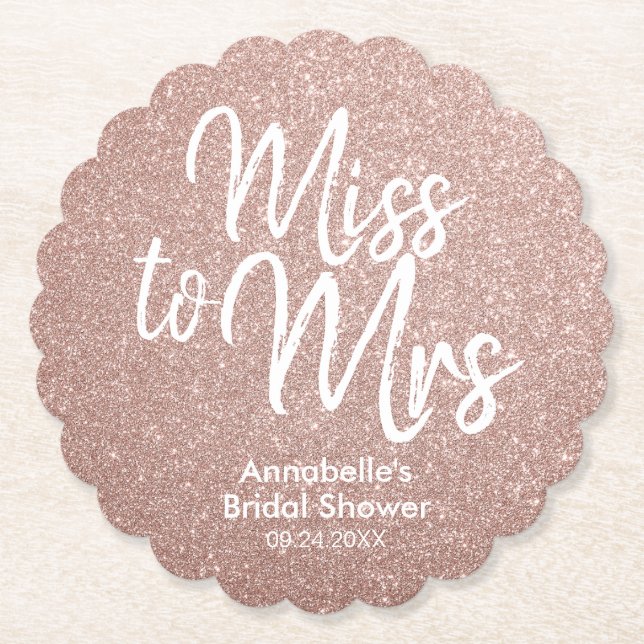 Rose Gold Glitzer Glam Miss zu Frau Brautparty Untersetzer (Vorderseite)