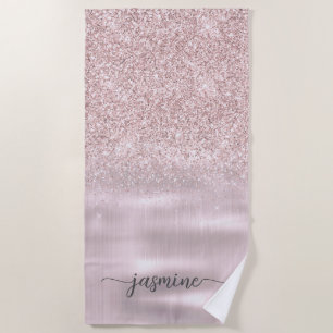 Rose Gold Glitzer Glam Monogram Name Girl Script Strandtuch