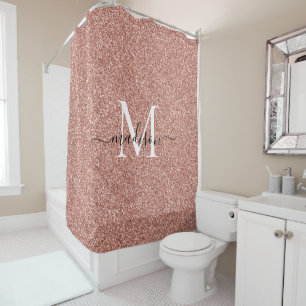 Rose Gold Glitzer Glam Sparkle Monogram Script Duschvorhang