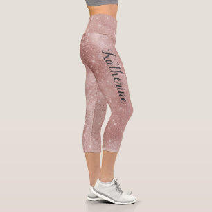 Rose Gold Glitzer Glam Sparkon Niedlich Monogramm Capri Leggings
