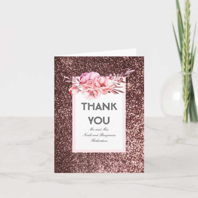 Rose Gold Glitzer Glamour Chic Hochzeit Vielen Dan Dankeskarte (Vorderseite)